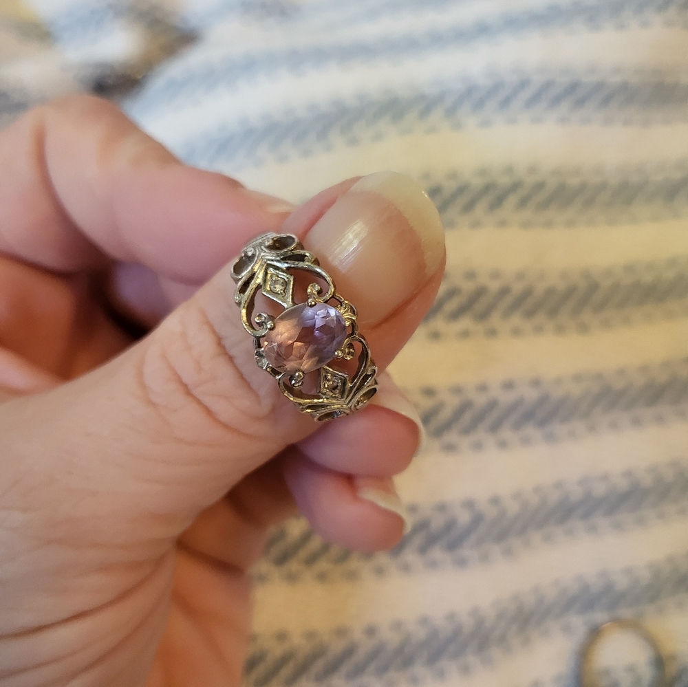 Set of 6 Amethyst/Purple stone rings Sz 6 - Picture 6 of 7
